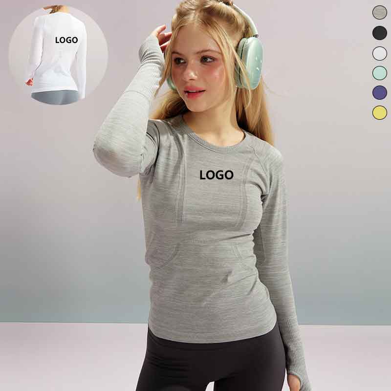 Quick Dry Breathable Long Sleeve Round Neck Slim Fit Yoga Top Workout Sports Yoga Fitness Seamless T Shirts for Women