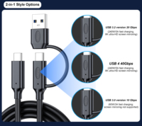 Justlink 2-in-1 8K60Hz 40Gbps E-Marker 240W Kabel Pengisian Cepat Tipe-C/USB-A ke C USB4 untuk Laptop MacBook