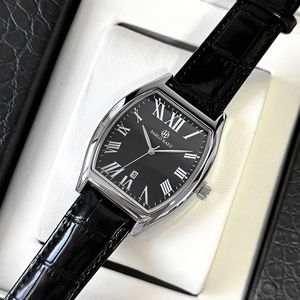 Bracelet en cuir imperméable, montre de forme tonneau, montre pour homme simple et décontractée, montre à quartz - Product Image 3