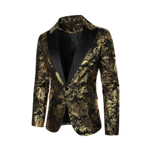 Bleu marine Floral Jacquard hommes costumes de mariage Slim Fit marié Tuxedos mâle Blazer veste simple boutonnage français costumes pour hommes - Product Image 1