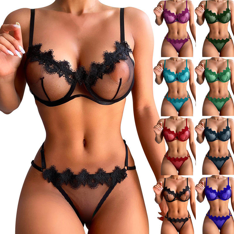 Conjunto de sujetador con lazo sexi para mujer, ropa interior de encaje con perspectiva 3D, Material satinado bonito y maduro, estilo transparente XL