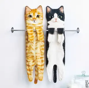 Bathroom Kitchen Cute Cat Funny Hand Towels Decorative Cat Decor Hanging Super Absorbent Soft Gift Washcloth Face and Hand Towel