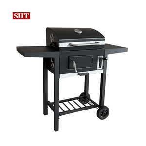 Carrito de <span class=keywords><strong>Barbacoa</strong></span> Profesional para Jardín con Parrilla de Carbón, <span class=keywords><strong>Bandeja</strong></span> Ajustable y Chimenea - Product Image 1