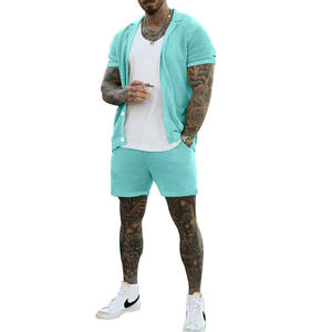 S Rt Sleeves and S Rts Set for Men Summer Llow Knitted Leisure S Rt Sleeve Men's <strong>T</strong>-<strong>shirt</strong> and S Rts 2Pcs Men's Sets - Product Image 4
