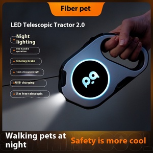 Cuerda de tracción telescópica para exteriores con luz LED de 5m, patrón sólido acolchado automático, Correa grande para perros y gatos con decoración de cintas - Product Image 4