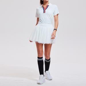 Benutzer definiertes Logo Damen Color Blocking Kurzarm Polo Kragen Falten Falten rock Golf Tennis Wear Set für den Sommer - Product Image 3