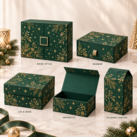 Boîte cadeau de l'Avent personnalisée, boîte rigide en carton à double porte avec dorure or pour Noël