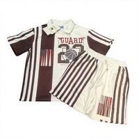 Conjunto de 2 Piezas de Baloncesto Casual de Verano para Hombre, 100% Algodón Tejido Transpirable, Camiseta Polo con Estampado Digital de Bandera Americana a Rayas, Elástica