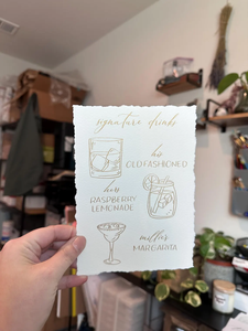 การ์ดเชิญลายแถบและเครื่องดื่มที่เป็นเอกลักษณ์สำหรับงานแต่งงานงานประดิษฐ์ตัวอักษรทำจากผ้าฝ้ายผ้าขี้ริ้วตกแต่งขอบกระดาษ - Product Image 4