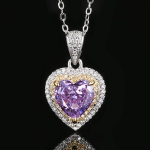 Fashion Eco-friendly Copper Two Tone Heart 10*10-6*6mm Purple High Carbon Diamond Jewelry Wedding Necklace <b>Earrings</b> Ring <b>Set</b> - Product Image 4