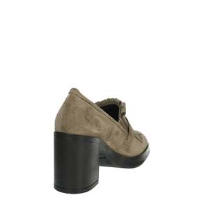 Mocassins à talon bloc en daim taupe pour femme - Product Image 3