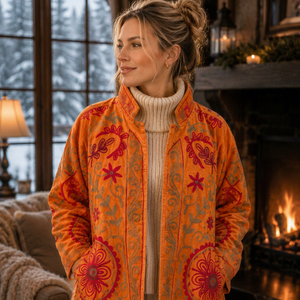 Chaqueta Bomber Boho de Otoño para Mujer, Tejida a Mano, con Bordado de Terciopelo, Ecológica, Transpirable, Diseño Floral Premium, Moda Boutique - Product Image 1