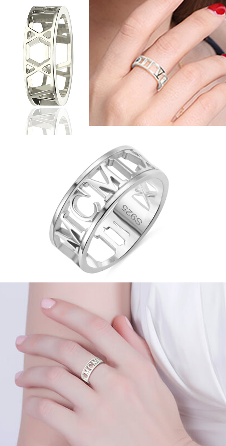 fashion hollow rings jewelry women custom stainless steel gold plated rome numeral ring