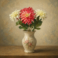 Grosir Langsung Pabrik Bunga Dahlia Sutra Buatan Tangkai Tunggal 52cm Stok Siap Bunga Dahlia Palsu untuk Pernikahan Florist Pesanan Grosir