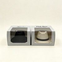 Boîte à chapeau pliable avec logo personnalisé, en papier recyclé, impression numérique, gaufrage, boîte de présentation pour casquette de baseball avec fenêtre transparente