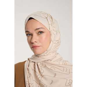 ผ้าพันคอไหมแท้ลายขอบสีเบจ ผ้าพันคอยาวสำหรับผู้หญิง พิมพ์ลายดิจิทัลอเนกประสงค์ ผ้าไหมแท้ 100% - Product Image 4