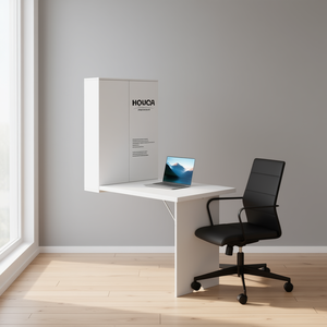 HOUCA Scrivania da Parete con Armadietto in MDF Bianco, Arredamento per Ufficio Domestico - Product Image 2
