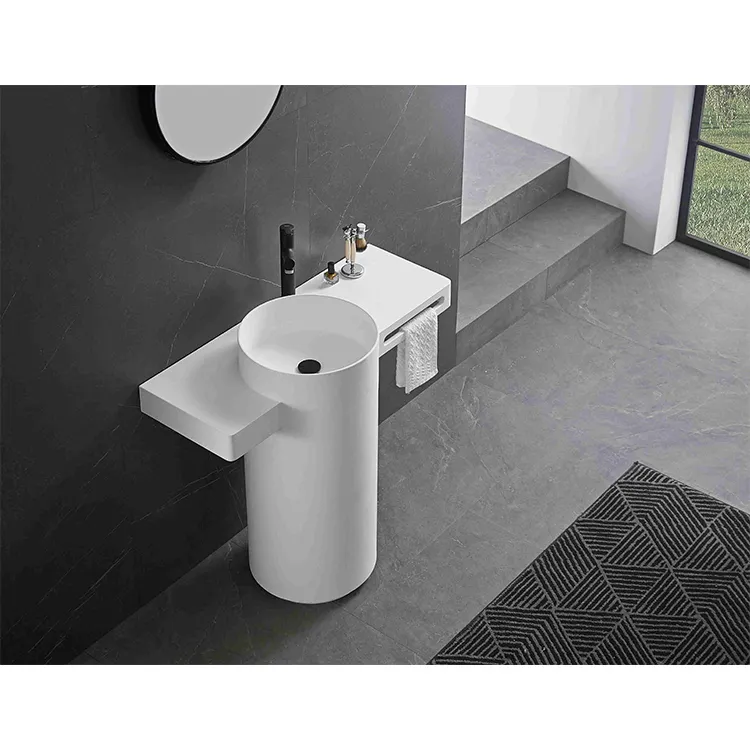 Torneira de seta, pedra artificial moderna de marca branca fosca alta torneira, bacia do armário do banheiro, bacia da pia