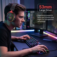 Casque de jeu sans fil personnalisable GAHW260502 avec haut-parleur de 53 mm, microphone détachable et éclairage RGB