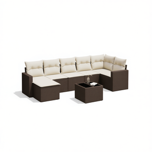 Set di divani da giardino in polyrattan, 8 pezzi, mobili da esterno marroni con cuscini, stile contemporaneo - Product Image 1