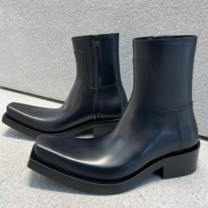 Bottes courtes unisexes en cuir à talon carré épais et semelle épaisse pour homme et femme, tendance mode, vente en gros - Product Image 1