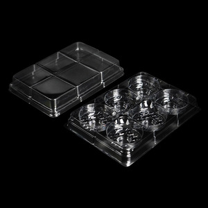 Clear 6pc Packaging Recyclable <strong>Disposable</strong> Food Box PET Multi Cavity Rectangle 0.5mm Thickness <strong>Dessert</strong> <strong>Tray</strong> Mini Cakes Pastries - Product Image 5