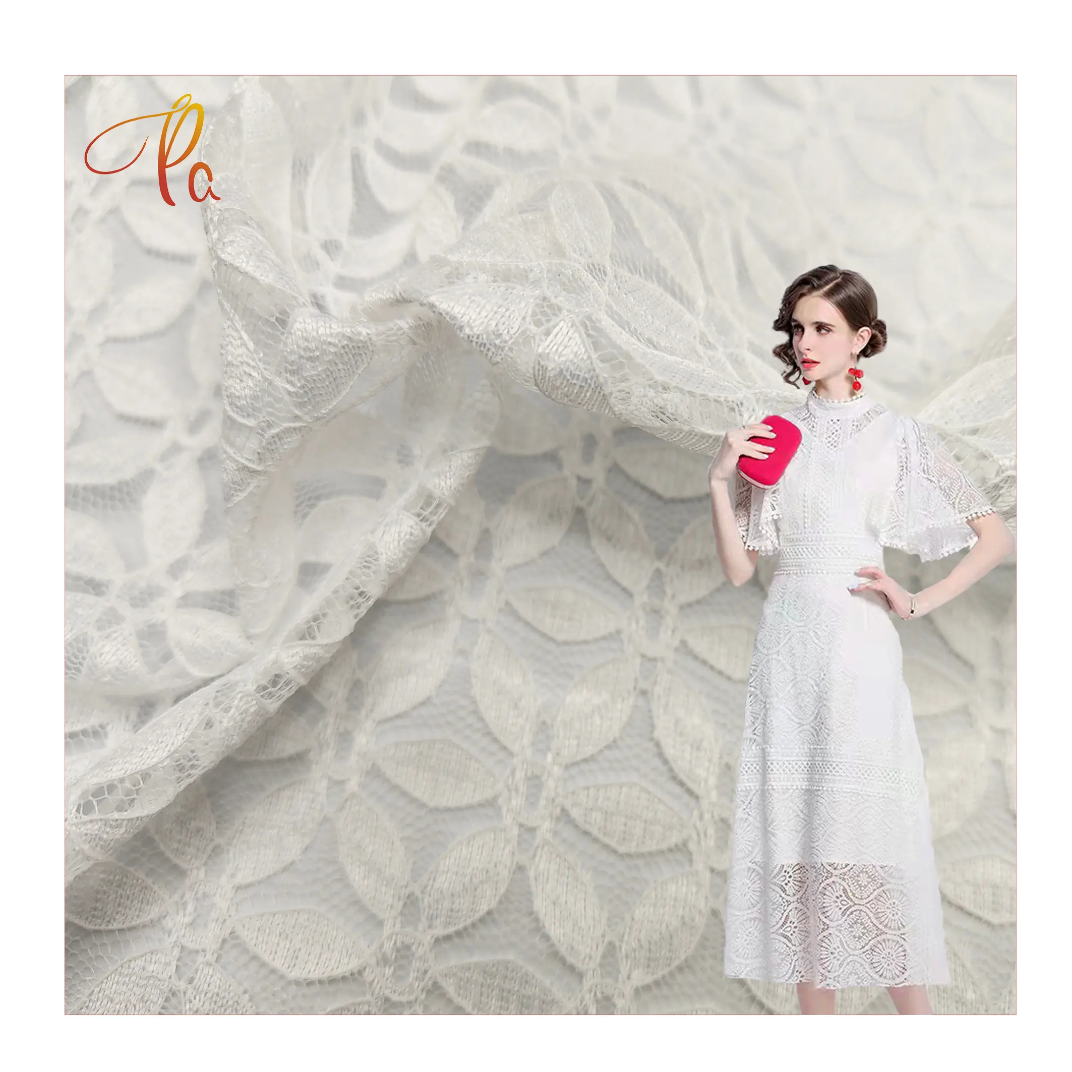 NO MOQ design bridal net flat flower lace fabric for evening dress