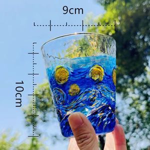 La linea di tazza da tè <span class=keywords><strong>in</strong></span> stile notte stellata di Van Gogh di lusso dipinta a mano su <span class=keywords><strong>vetro</strong></span> ecologico viene fornita con una scatola regalo colorata - Product Image 6