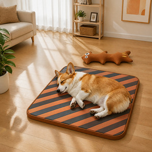 ZT Summer Modern Design Striped Rectangle Pet Mat with <b>Memory</b> <b>Foam</b> Faux Leather Anti-Slip <b>Dog</b> cooling <b>Bed</b> for Indoor Use - Product Image 1