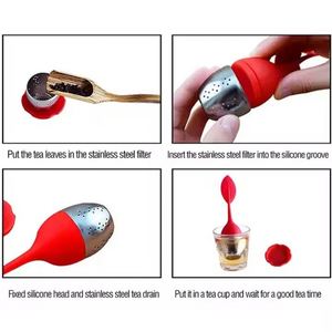 Portable Leaf Shape Stainless Steel <b>Infuser</b> With Silicone Handle + Tray Strainer <b>Tea</b> Sets Metal Filter Utensils - Product Image 2