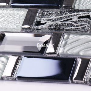 Sang trọng 3D vát cạnh mô hình thủy tinh trắng đen Gạch <span class=keywords><strong>Mosaic</strong></span> cho trang trí tường nội thất - Product Image 2