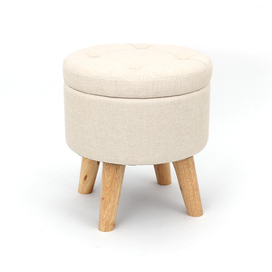 Customized Modern Living Room Furniture Faux Linen <strong>Storage</strong> <strong>Stool</strong> with Wooden Feet - Product Image 1