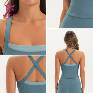 OEM Custom logo square Neck Contrast Color Pads Cross Back Workout Training Yoga Gym <strong>Crop</strong> Tank <strong>Top</strong> Women - Product Image 2