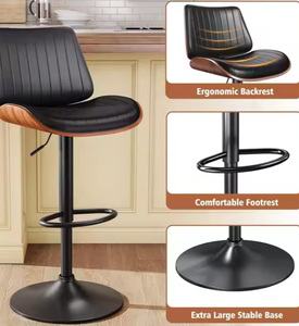 Tabourets de bar et de cuisine pivotants en cuir noir, design moderne, hauteur réglable, vente en gros - Product Image 5