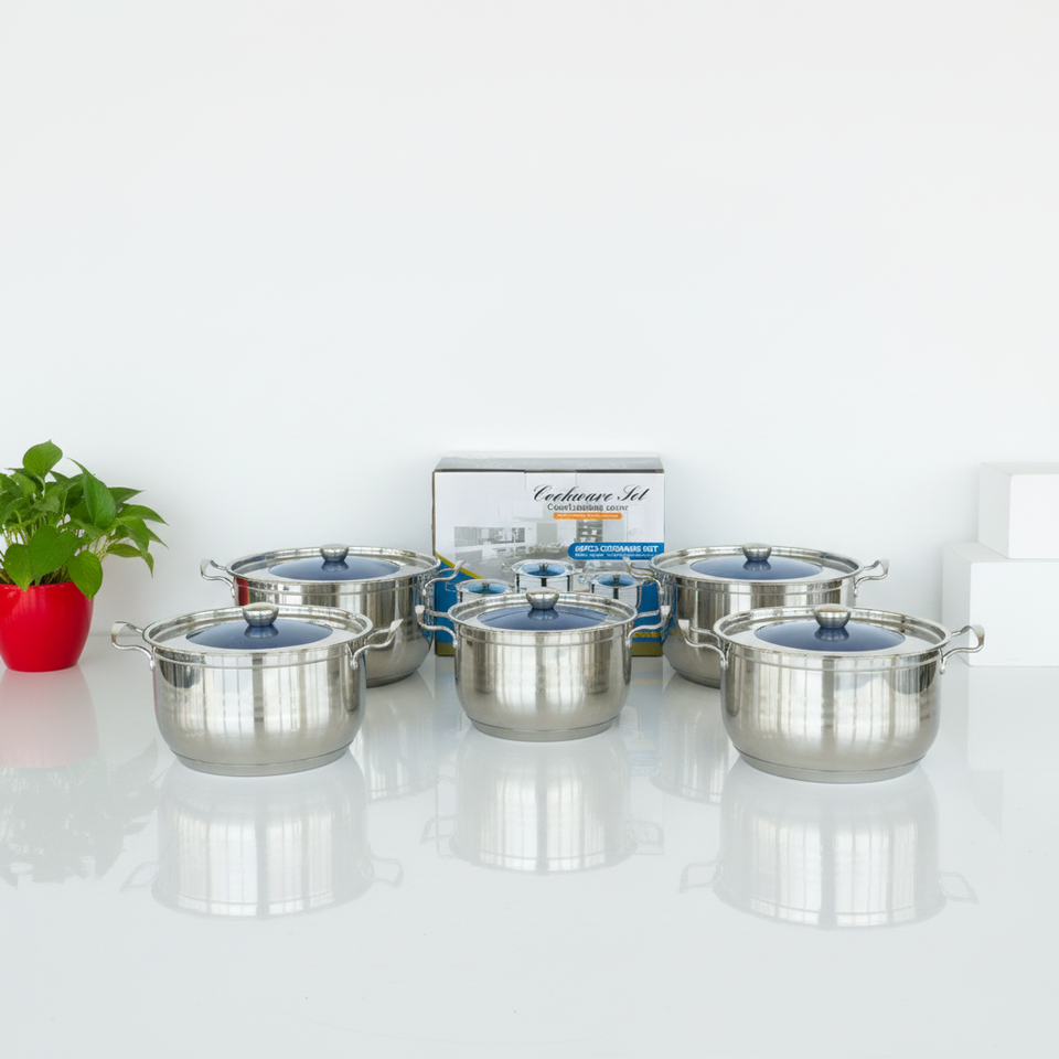 10-Piece Stainless Steel Cookware Set Glass Lid Multi-Functional Soup ...