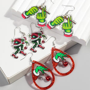 Aretes Colgantes Grinch de Dibujos Animados 2024 con Hulk, Campana Roja y Árbol de Navidad, Divertido Regalo de Moda con Impresión Acrílica de Dedo con Cigarrillo - Product Image 5