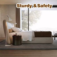 Lit Capitonnée King et Queen Size, Lit Plateforme de Luxe en Bois Massif, Cadre de Lit Flottant Vintage, Lit Double Moderne, Meuble de Chambre Intelligent