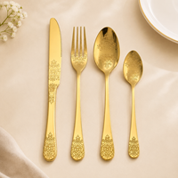 Ensemble de couverts de mariage classiques en acier inoxydable, poli miroir, durable, portable, compatible lave-vaisselle, réutilisable, motif floral