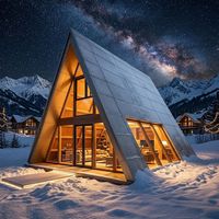 Maison préfabriquée de luxe moderne en forme de A, villa modulaire préfabriquée, maison préfabriquée portable avec loft pour jardin, resort ou chalet