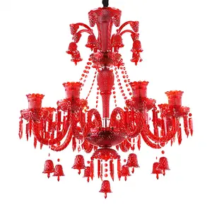 红色吊灯当代装饰现代客厅蜡烛灯家用彩色吊灯水晶吊灯