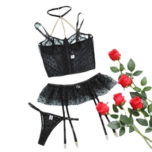 Sexy Intimates Korsett Babydoll Teddy Hot Mesh Schwarz Bikini 3 Stück Damen Dessous Strumpfband Set - Product Image 3