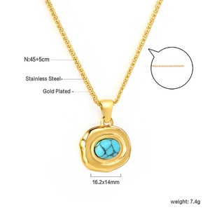 Collar de Acero Inoxidable con Colgante de Piedra Turquesa Geométrica, Estilo Minimalista, Chapado en Oro de 18K, Collar Redondo Irregular - Product Image 2