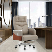 Chaise de bureau de luxe en cuir de vachette, chaise manuelle de direction en cuir véritable à dossier haut pour bureau