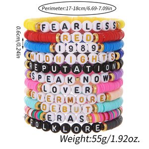 Bracelets populaires personnalisés en perles d'argile polymère avec lettres, collection Eras Music <span class=keywords><strong>Taylor</strong></span> 1989 <span class=keywords><strong>Reputation</strong></span>, bracelets perlés pour femmes et filles - Product Image 6