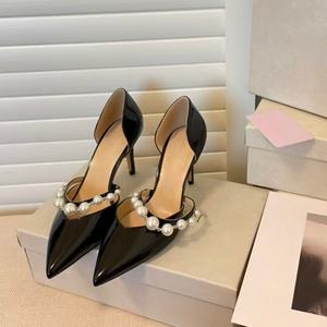 Elegantes Zapatos de Tacón Alto Blancos para Novia, con Correa de Perlas, Transpirables, Cómodos, con Punta en Pico, para Boda, Verano, Moda - Product Image 5