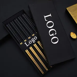 Siyah altın titanyum çubuk hediye kutu seti kore japonya kare Chop sopa kare özel logo