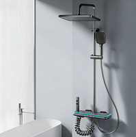Ensemble de douche mural thermostatique multifonction gris moderne et contemporain avec pommeau de douche effet pluie en aluminium