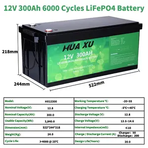 Lifepo4-Batería de fosfato de hierro y litio de 12v, batería recargable de ciclo profundo de grado a, 300ah, barata de fábrica