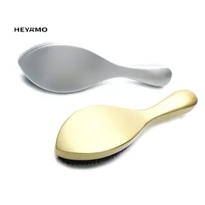 HEYAMO 2022 New Style Good Quality Golden Silver Long Curved Beard Brush Shaving Brush 360 Wave Comb Beech Boar Bristle Brush