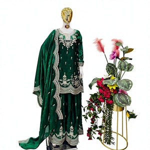<b>Emerald</b> <b>Green</b> Silk Embroidered Anarkali <b>Suit</b> Floor-Length Traditional Indian Pakistani Wear Women's Wedding Dress Regular Fit - Product Image 1